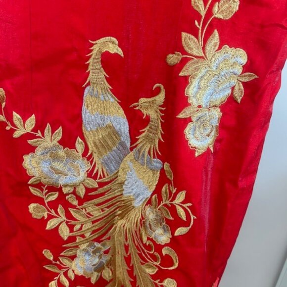 NWT Red Gold Rose Phoenix Embroidery Side Slit Chinese Wedding Dress M L - Picture 4 of 8